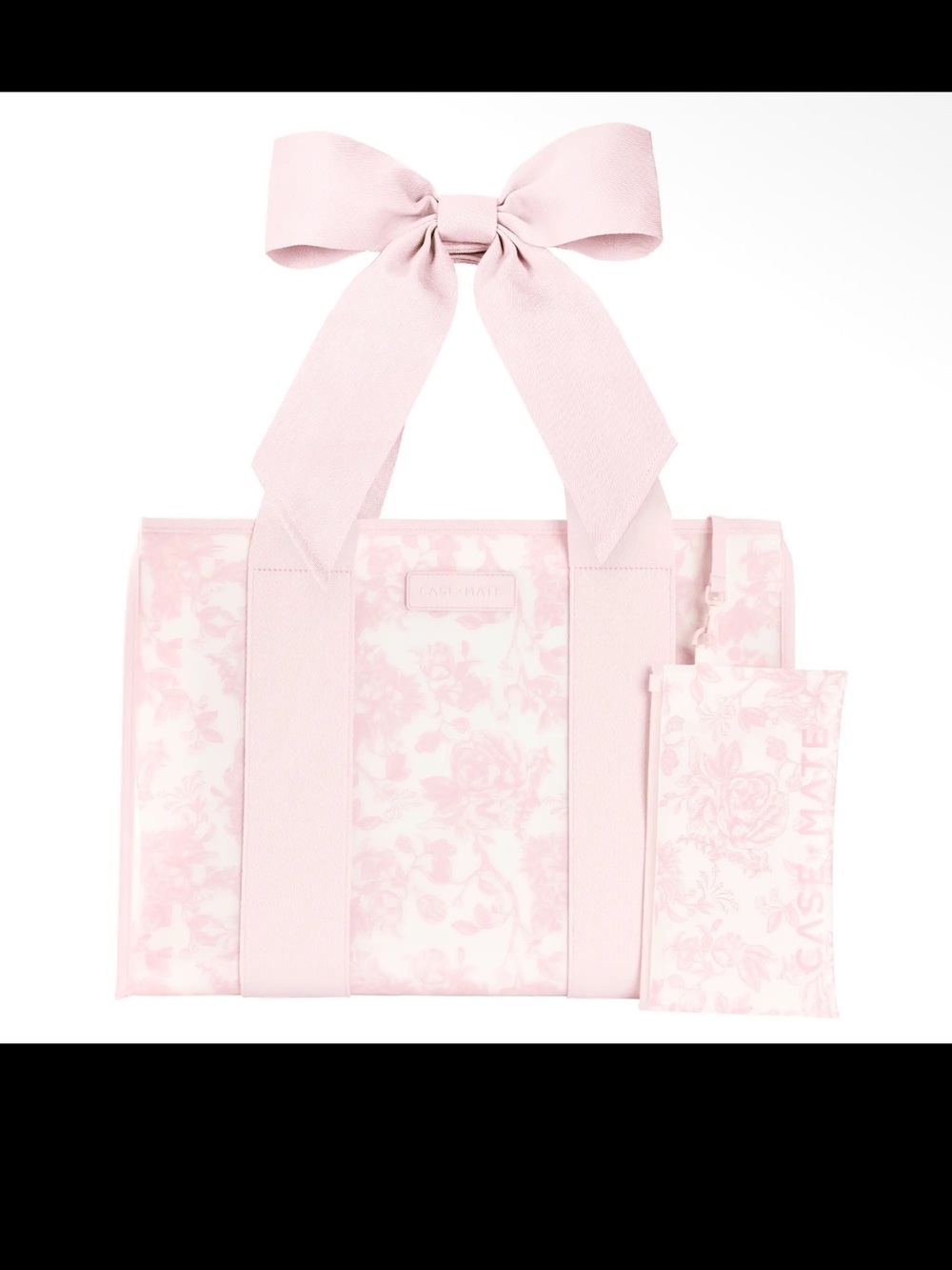 Case-mate Pale Pink Floral Tote with Bow Handles. Afternoon Rose